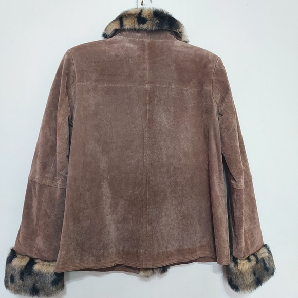Brandon ThomasLeather Jacket With Animal Faux Fur Sz-M - Picture 2 of 8